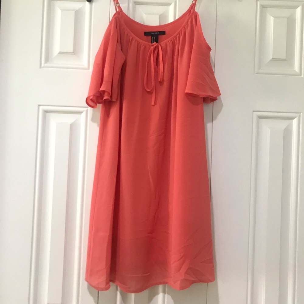 Coral Spaghetti Strap off the shoulder sun dress